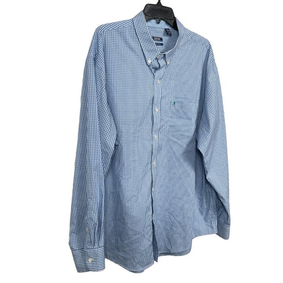 Izod Button Down Shirt Mens XXL Blue White Check Plaid Embroidered Logo Preppy - Picture 4 of 10